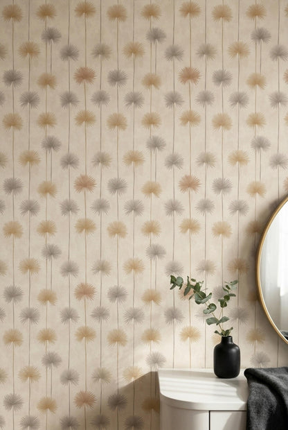 Neutral Palm Burst Wallpaper Mid Century Modern Beige Botanical Wall Decor