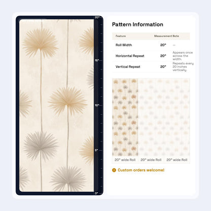 Neutral Palm Burst Wallpaper Mid Century Modern Beige Botanical Wall Decor