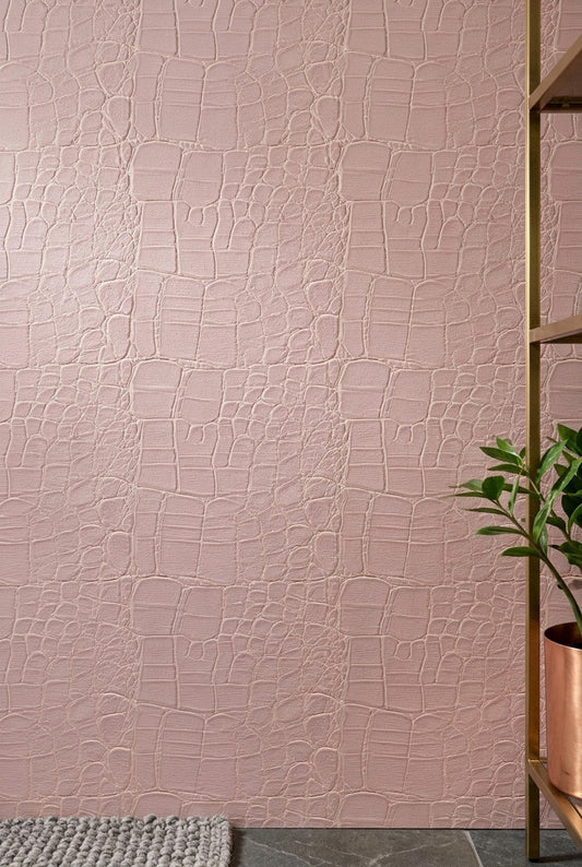 Blush Crocodile Wallpaper Pink Faux Leather Texture Quiet Luxury Wall Decor Pattern