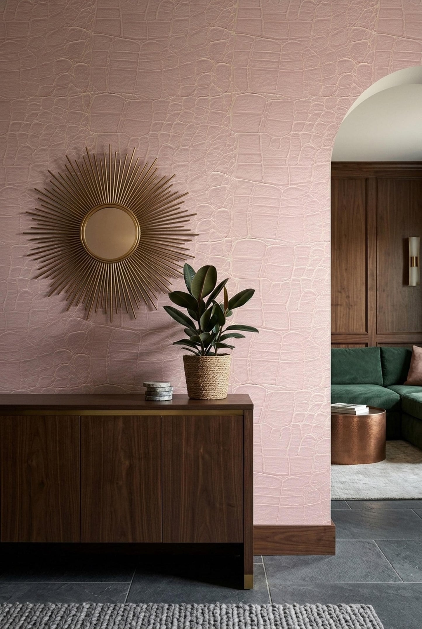 Blush Crocodile Wallpaper Pink Faux Leather Texture Quiet Luxury Wall Decor Pattern