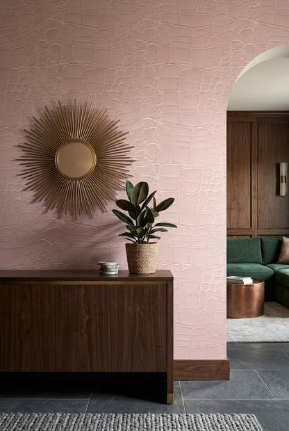 Blush Crocodile Wallpaper Pink Faux Leather Texture Quiet Luxury Wall Decor Pattern
