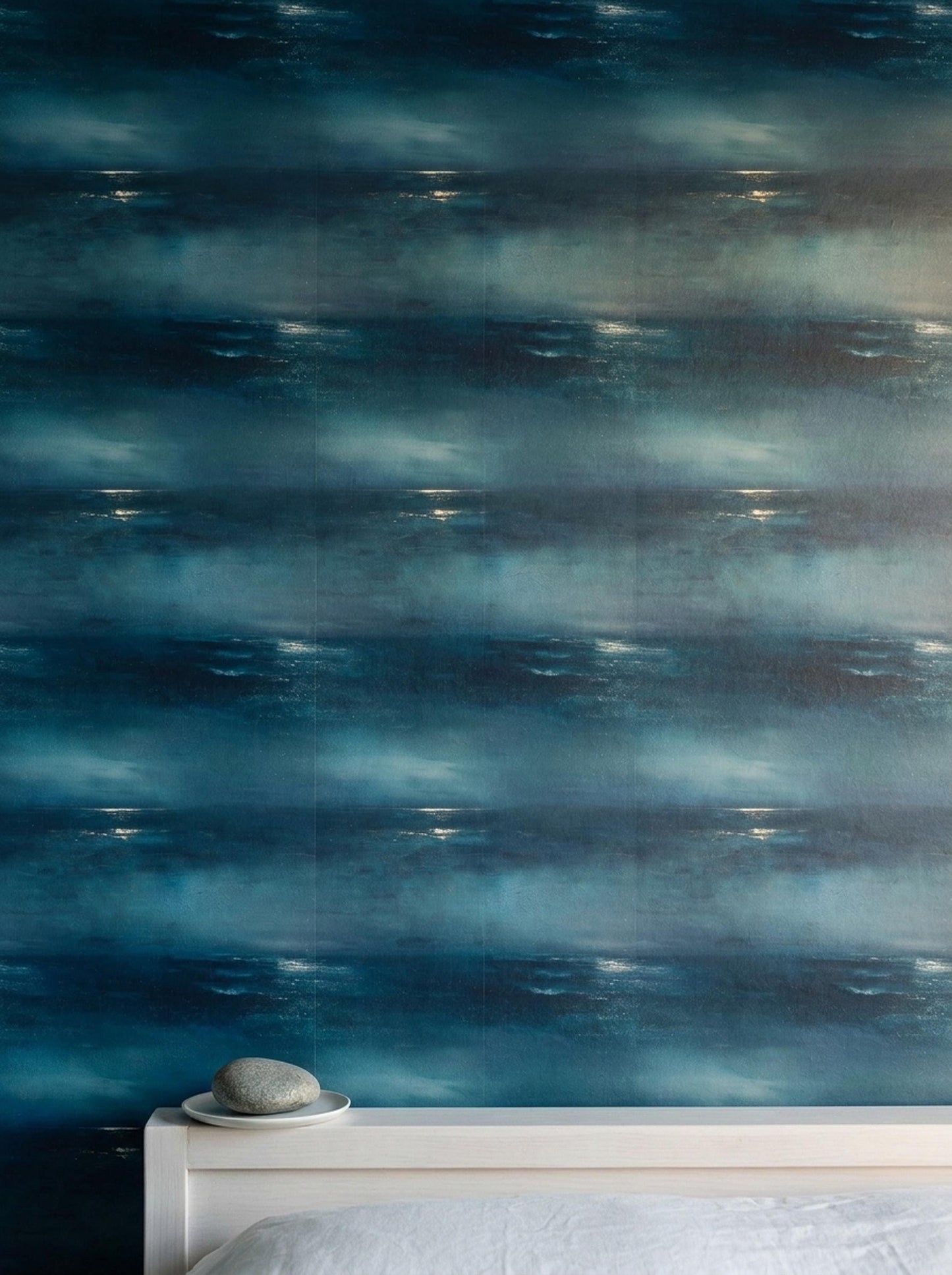 Midnight Ocean Wallpaper Moody Coastal Abstract Blue Seascape Luxury Wall Decor