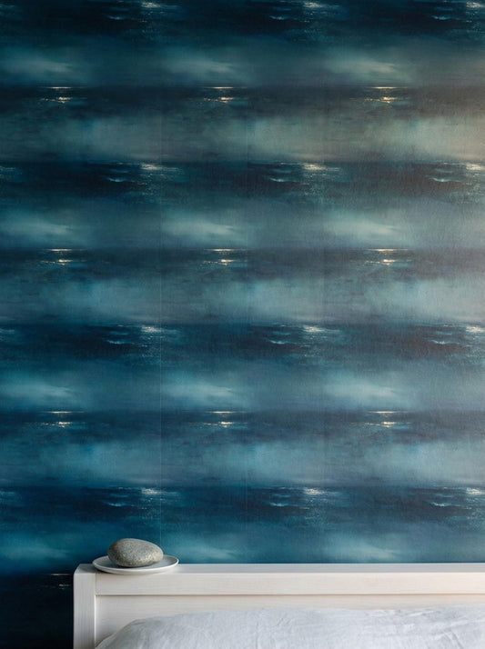 Midnight Ocean Wallpaper Moody Coastal Abstract Blue Seascape Luxury Wall Decor
