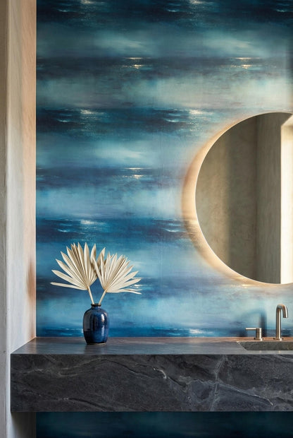 Midnight Ocean Wallpaper Moody Coastal Abstract Blue Seascape Luxury Wall Decor