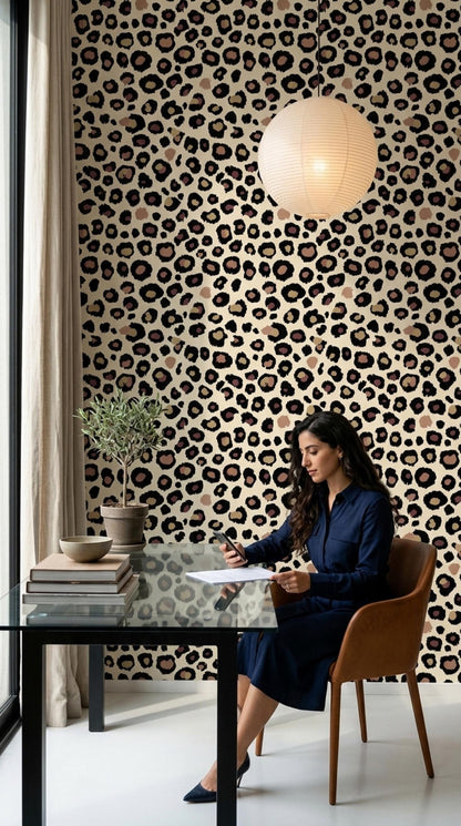 Leopard Print Wallpaper Neutral Animal Pattern Safari Chic Wall Decor Quiet Luxury