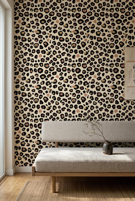Leopard Print Wallpaper Neutral Animal Pattern Safari Chic Wall Decor Quiet Luxury
