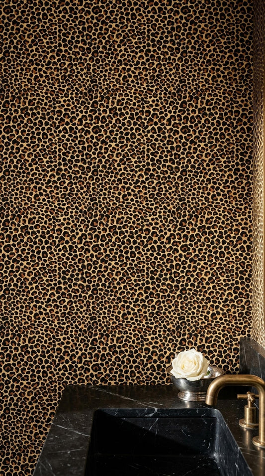 Neutral Leopard Wallpaper Safari Decor Maximalist Wall Covering Luxury Animal Pattern