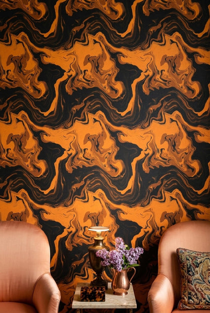 Burnt Orange Marble Swirl Wall Decor Dark Abstract Pattern Moody Modern Accent Wall