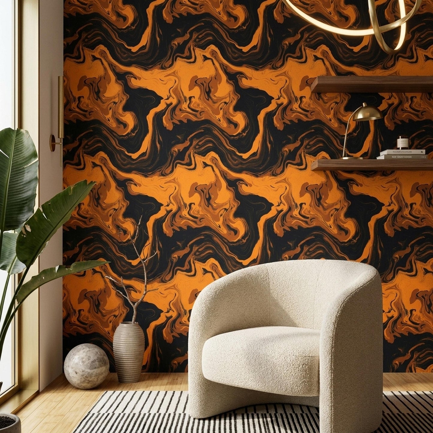 Burnt Orange Marble Swirl Wall Decor Dark Abstract Pattern Moody Modern Accent Wall