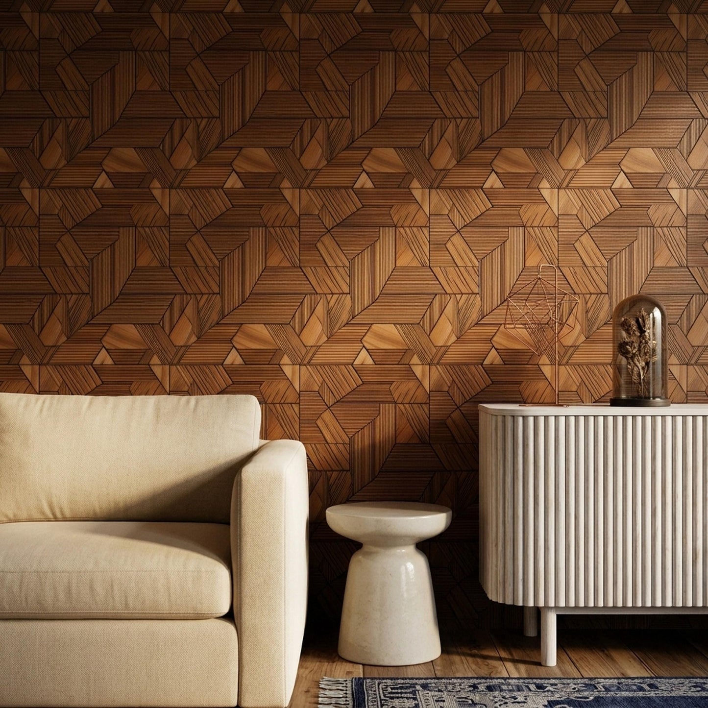 3D Wood Panel Wallpaper Geometric Walnut Pattern Modern Office Accent Wall Decor