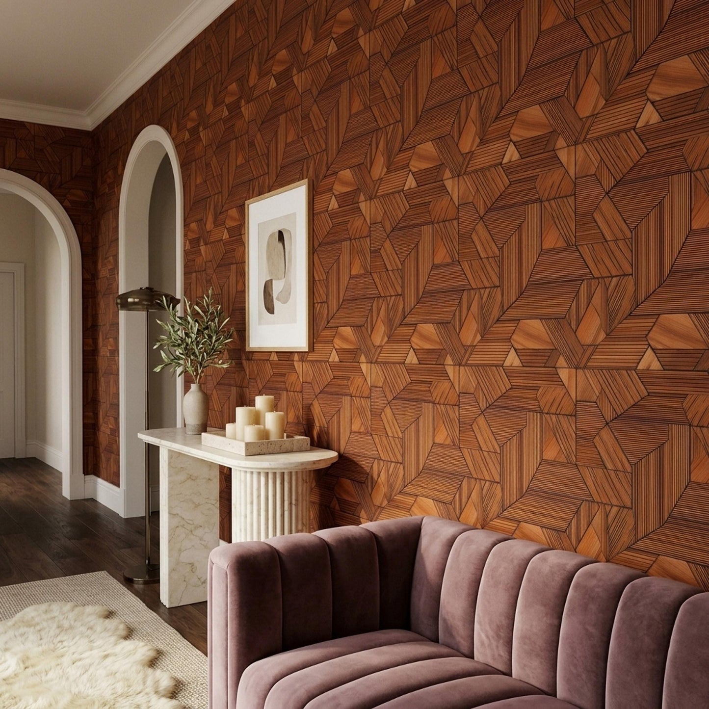 3D Wood Panel Wallpaper Geometric Walnut Pattern Modern Office Accent Wall Decor