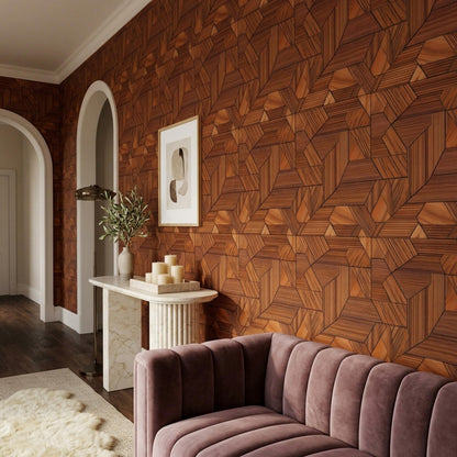 3D Wood Panel Wallpaper Geometric Walnut Pattern Modern Office Accent Wall Decor