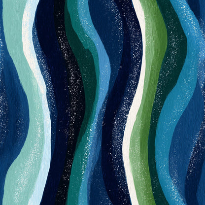 Blue Green Wave Pattern Retro Modern Wall Decor Mid Century Coastal Accent Wall