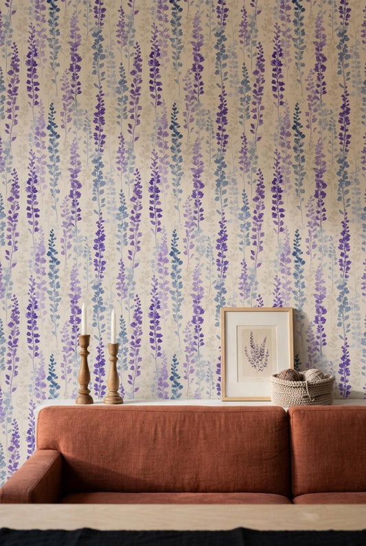 Lavender Meadow Wallpaper Cottagecore Botanical Decor Soft Purple Garden Accent Wall