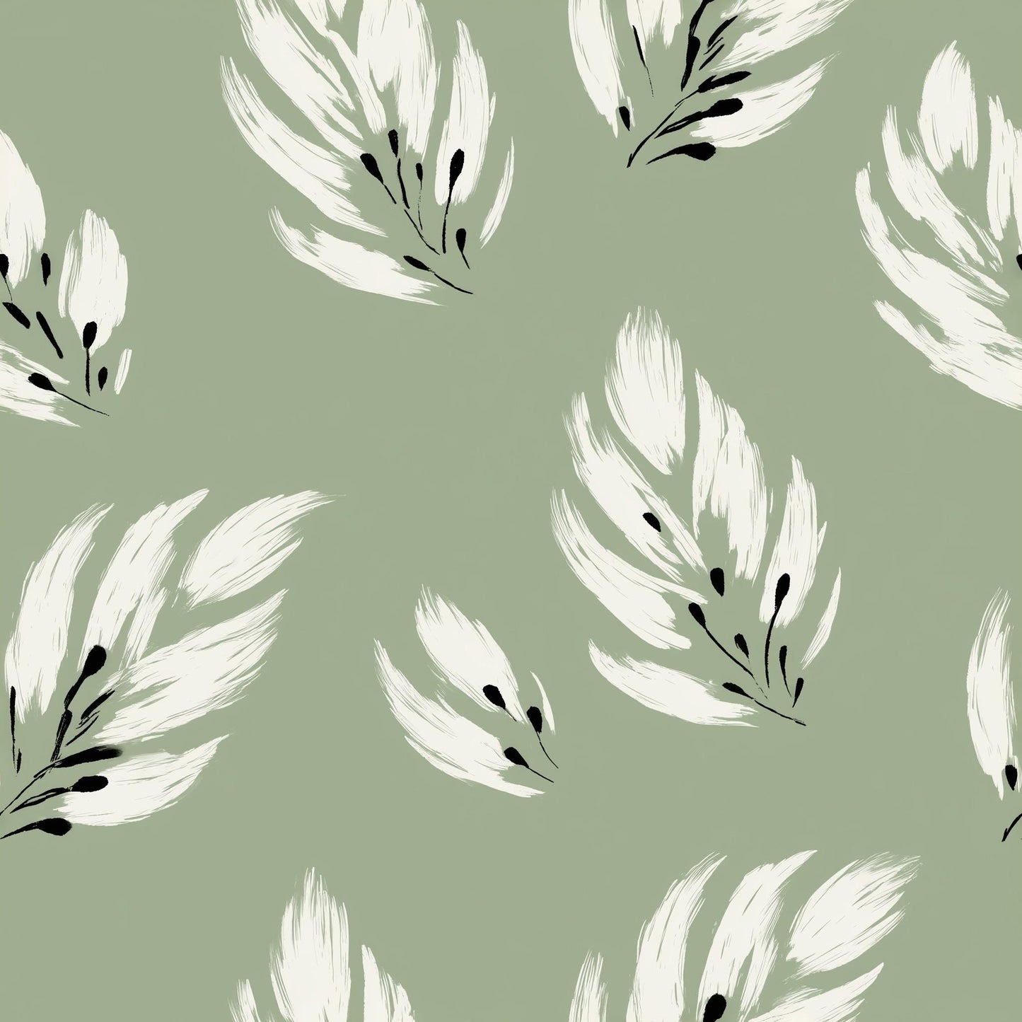 Sage Feather Wallpaper Scandinavian Nature Decor Minimal Botanical Accent Wall