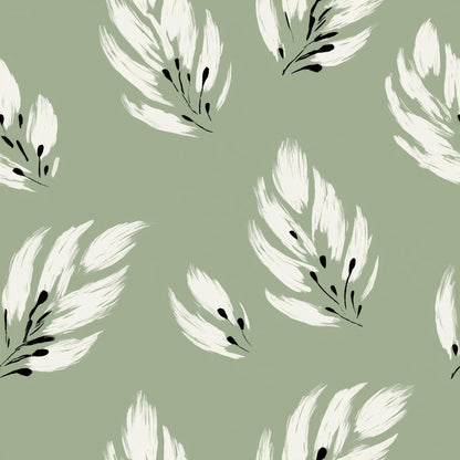 Sage Feather Wallpaper Scandinavian Nature Decor Minimal Botanical Accent Wall