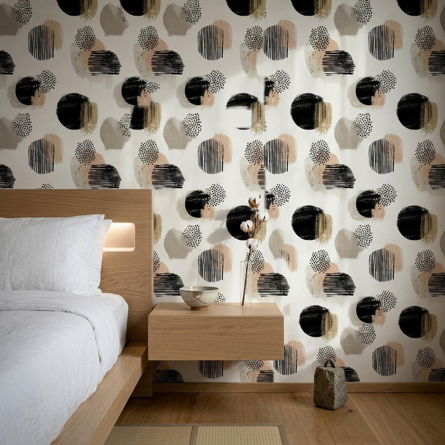 Bauhaus Abstract Shapes Wallpaper Neutral Geometric Pattern Modernist Wall Decor