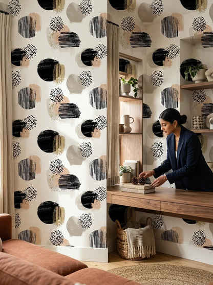 Bauhaus Abstract Shapes Wallpaper Neutral Geometric Pattern Modernist Wall Decor