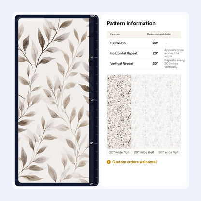 Neutral Botanical Wallpaper Soft Beige Leaf Pattern Organic Modern Wall Decor