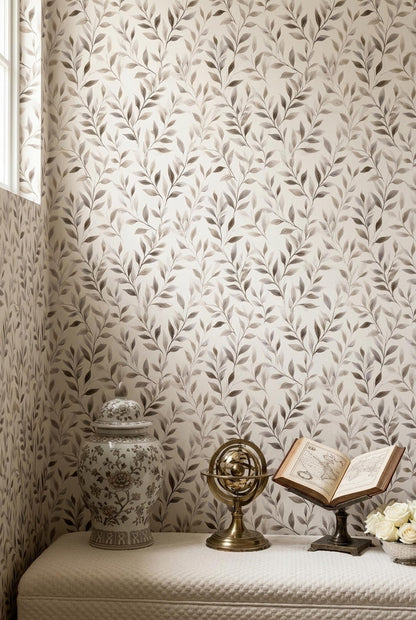 Neutral Botanical Wallpaper Soft Beige Leaf Pattern Organic Modern Wall Decor