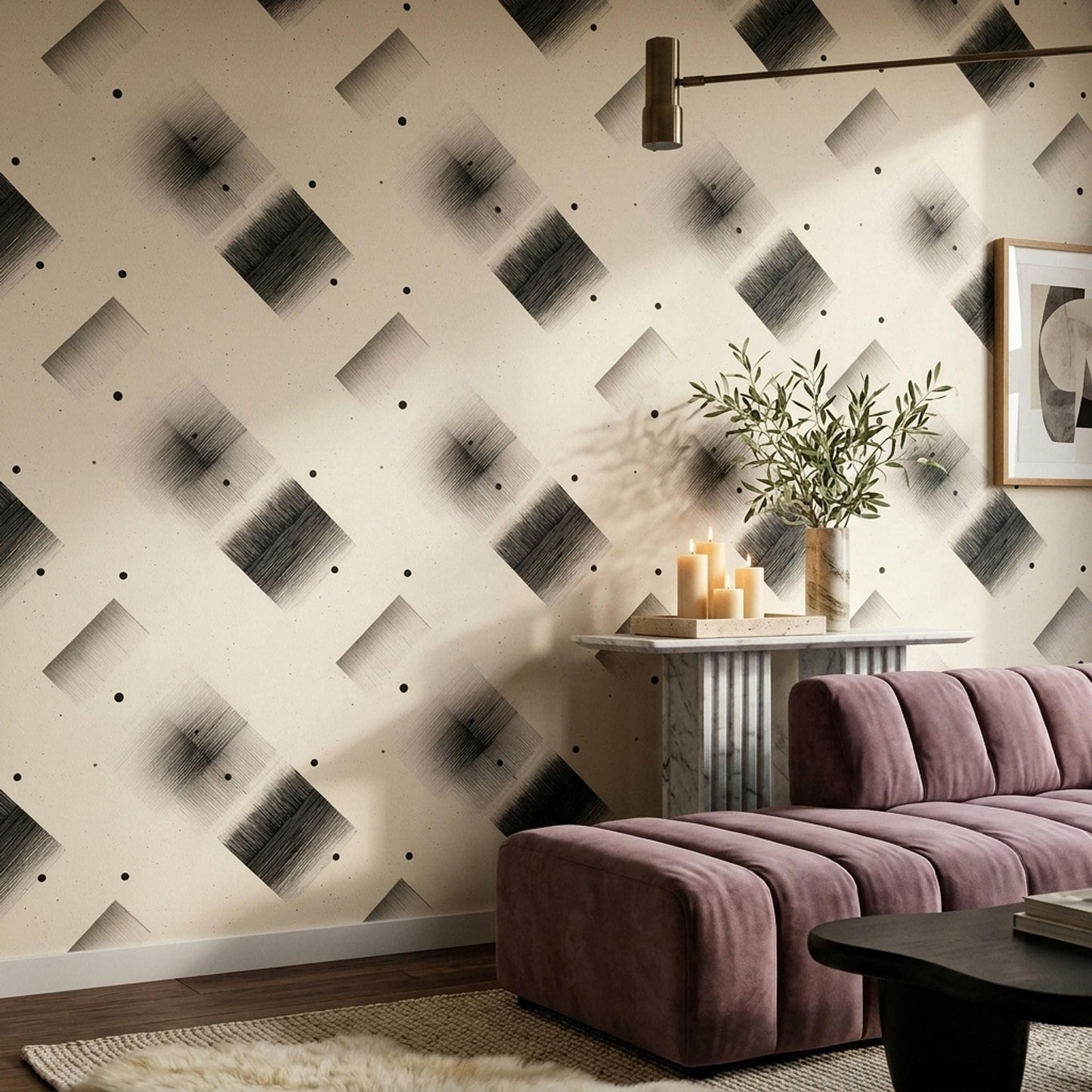 Charcoal Geometric Wallpaper Minimalist Abstract Pattern Contemporary Bauhaus Decor