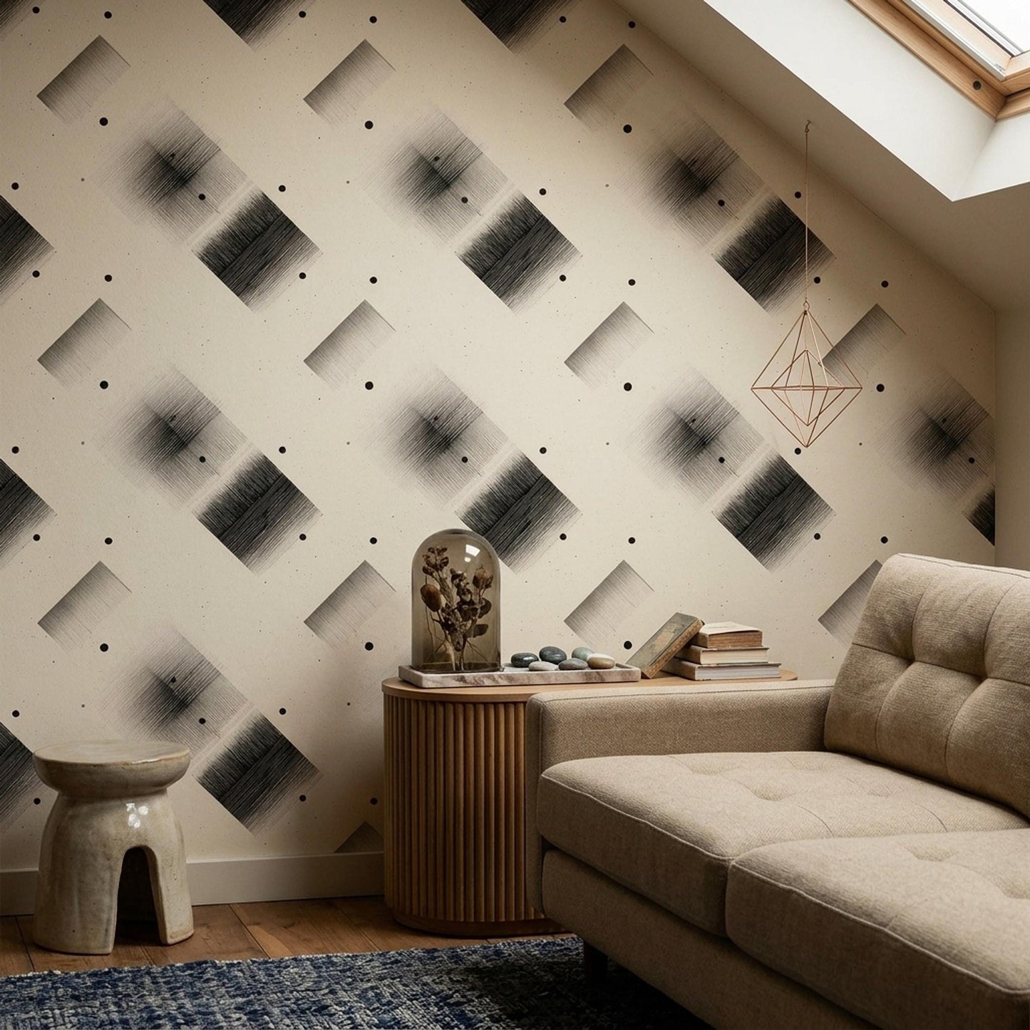 Charcoal Geometric Wallpaper Minimalist Abstract Pattern Contemporary Bauhaus Decor