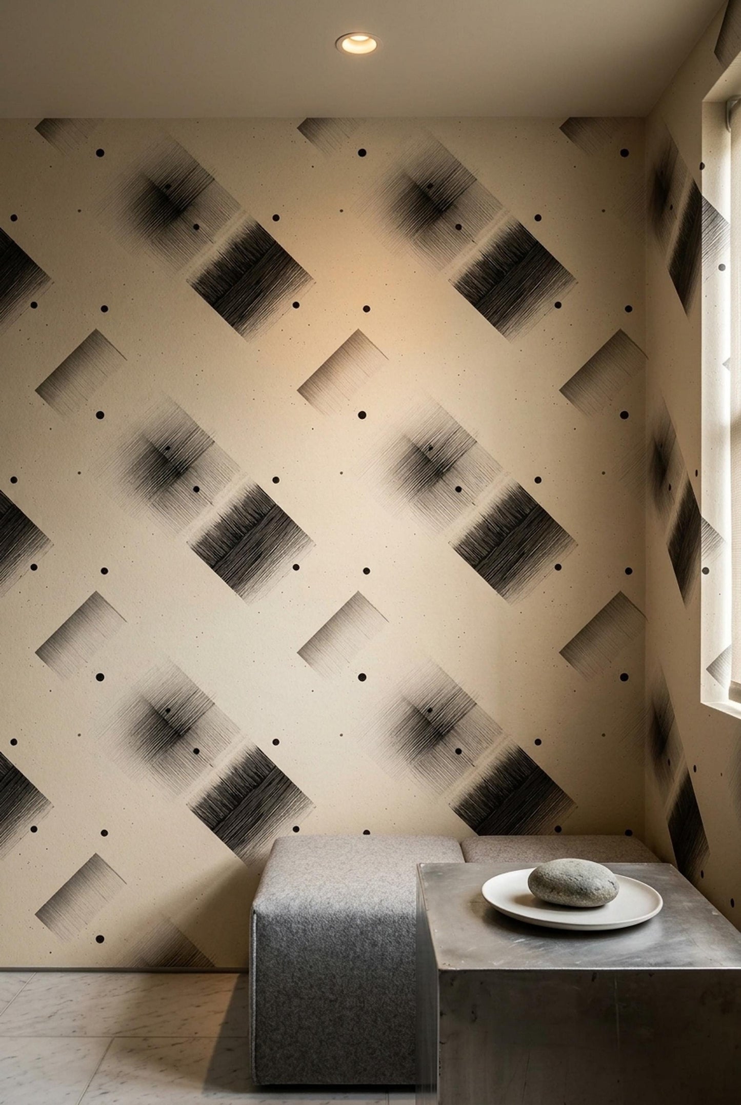 Charcoal Geometric Wallpaper Minimalist Abstract Pattern Contemporary Bauhaus Decor