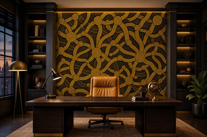 Abstract Concentric Circles Wall Mural Gold Black Geometric Statement Decor