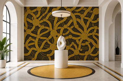 Abstract Concentric Circles Wall Mural Gold Black Geometric Statement Decor
