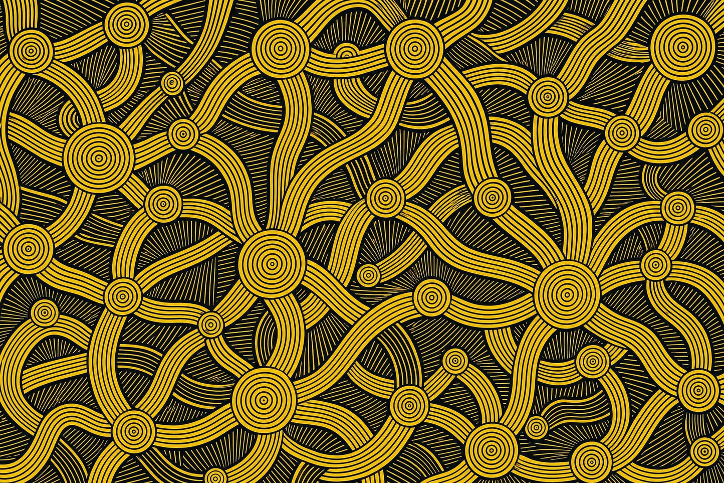 Abstract Concentric Circles Wall Mural Gold Black Geometric Statement Decor