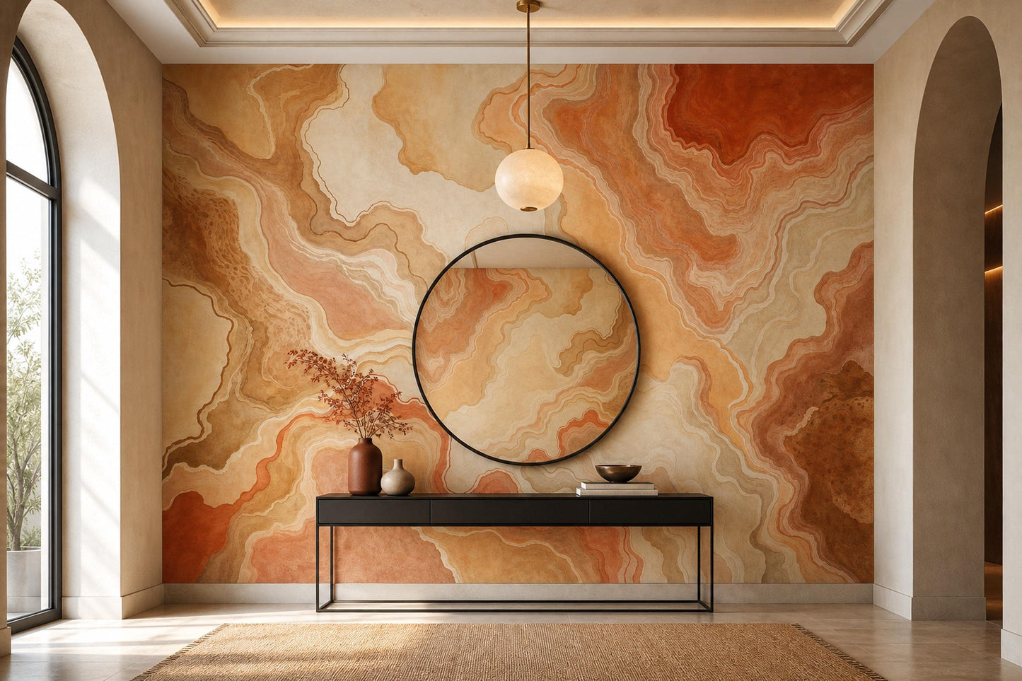 Terracotta Marble Wall Mural Earth Tone Abstract Stone Wall Decor