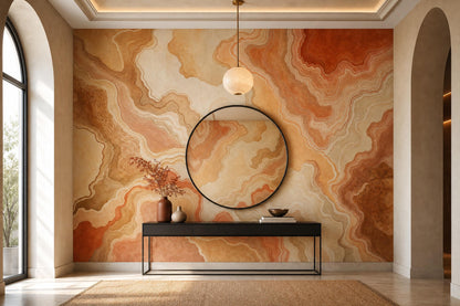 Terracotta Marble Wall Mural Earth Tone Abstract Stone Wall Decor