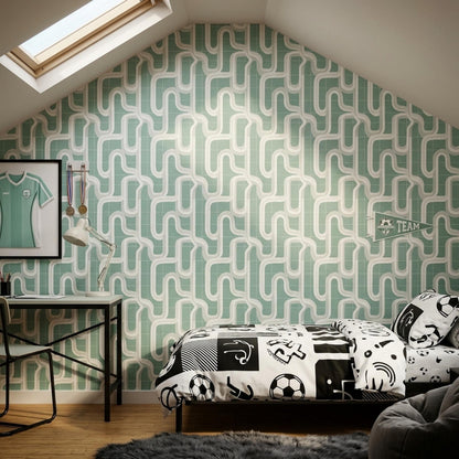 Retro Mint Geometric Wallpaper Mid Century Modern Abstract Grid Wall Decor