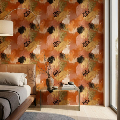 Burnt Orange Abstract Wallpaper Modern Expressionist Brushstroke Wall Decor