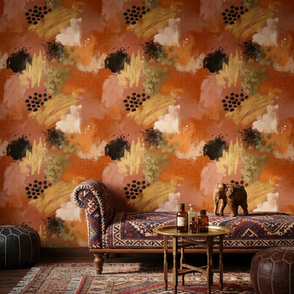 Burnt Orange Abstract Wallpaper Modern Expressionist Brushstroke Wall Decor