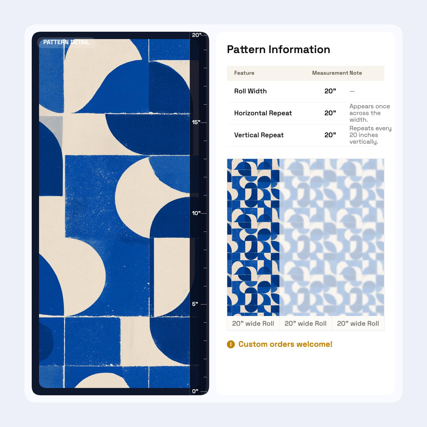 Cobalt Blue Geometric Wallpaper Mid Century Modern Pattern Retro Abstract Wall Decor