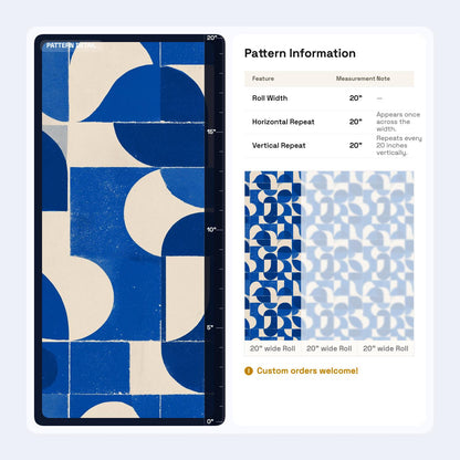 Cobalt Blue Geometric Wallpaper Mid Century Modern Pattern Retro Abstract Wall Decor