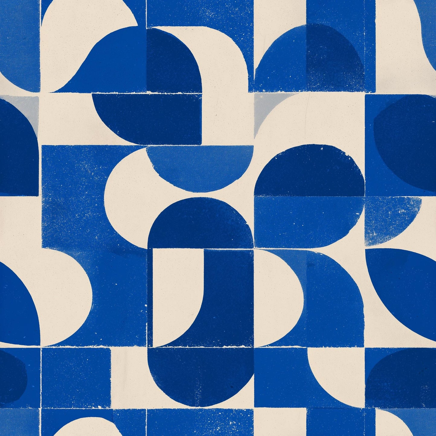 Cobalt Blue Geometric Wallpaper Mid Century Modern Pattern Retro Abstract Wall Decor