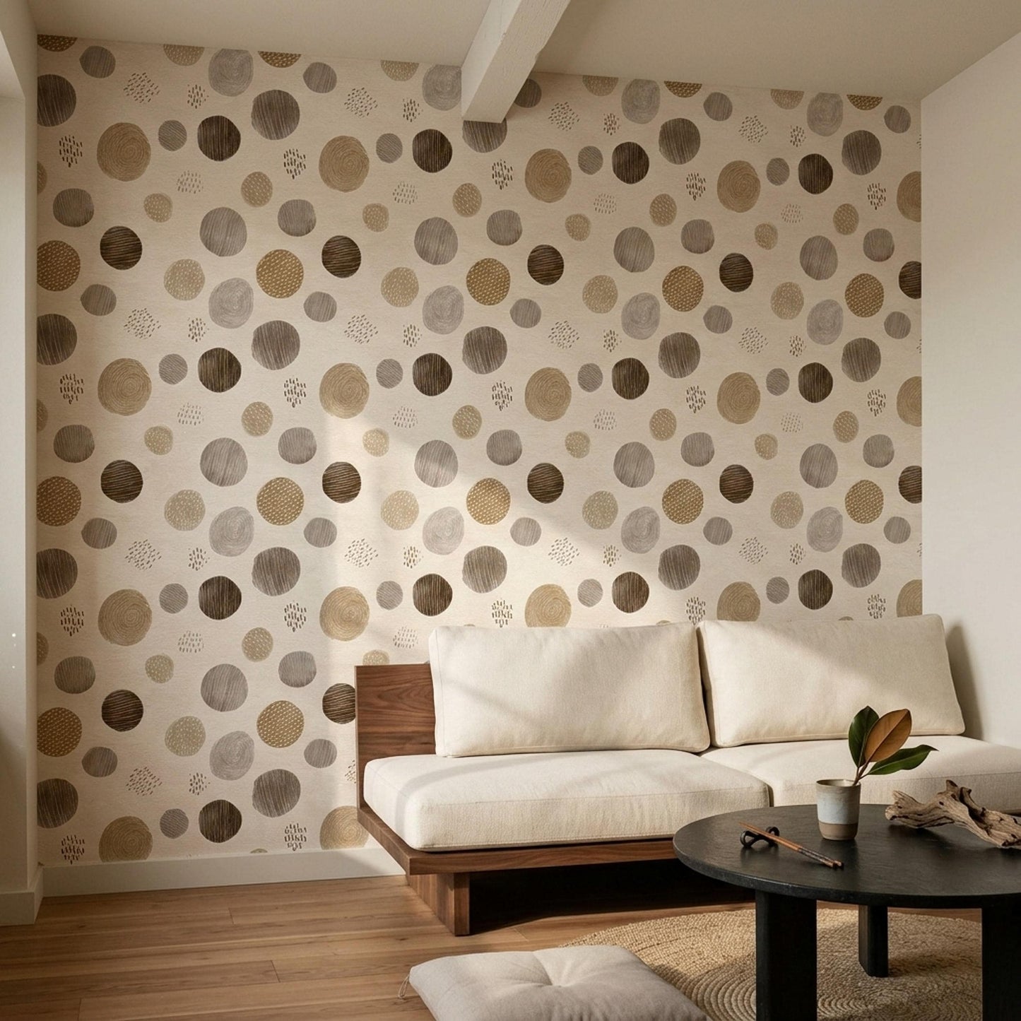 Organic Circle Wallpaper Scandinavian Modern Pattern Neutral Earth Tone Wall Decor