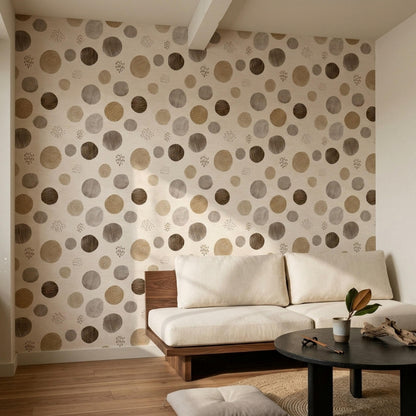 Organic Circle Wallpaper Scandinavian Modern Pattern Neutral Earth Tone Wall Decor
