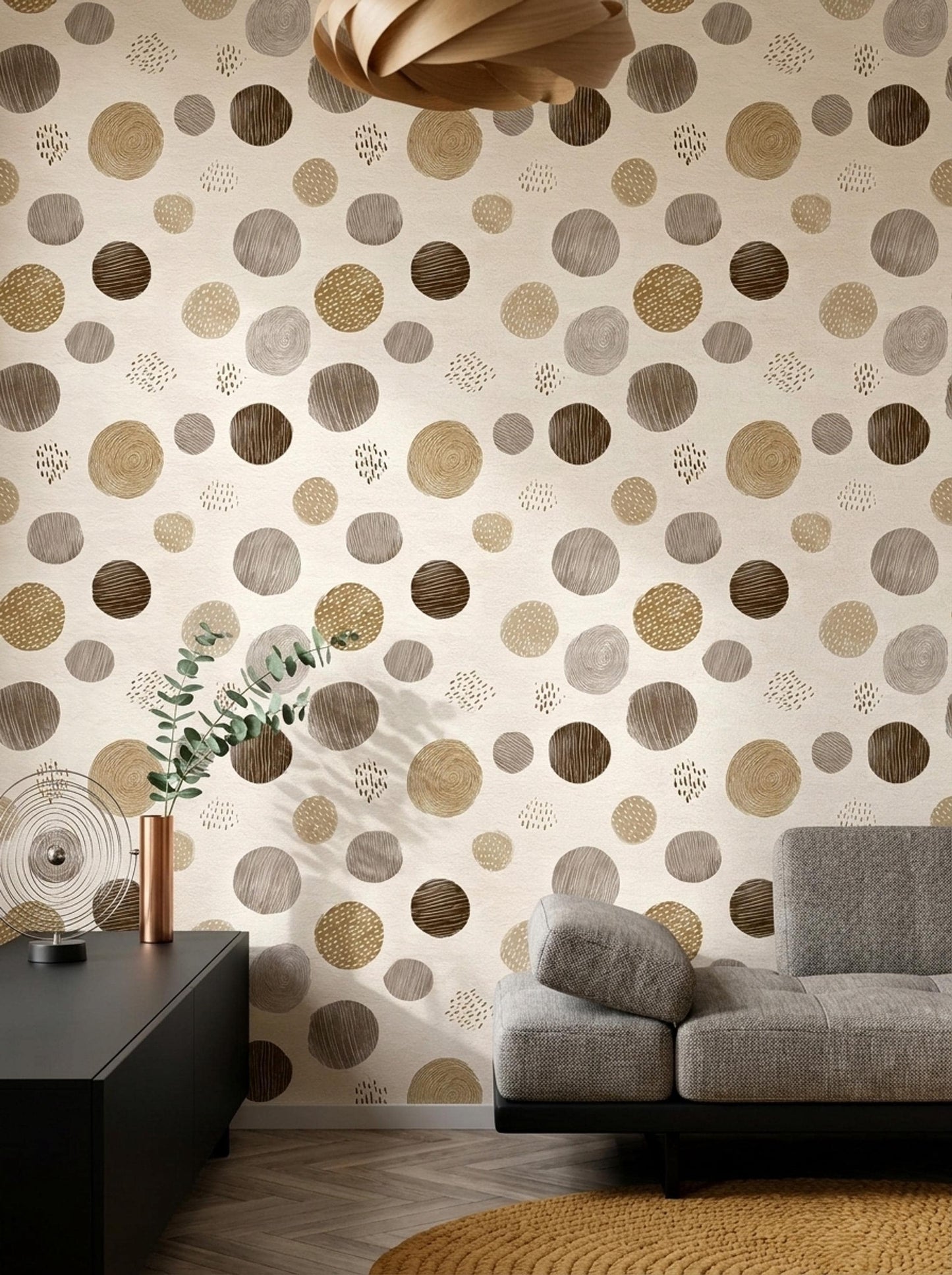 Organic Circle Wallpaper Scandinavian Modern Pattern Neutral Earth Tone Wall Decor