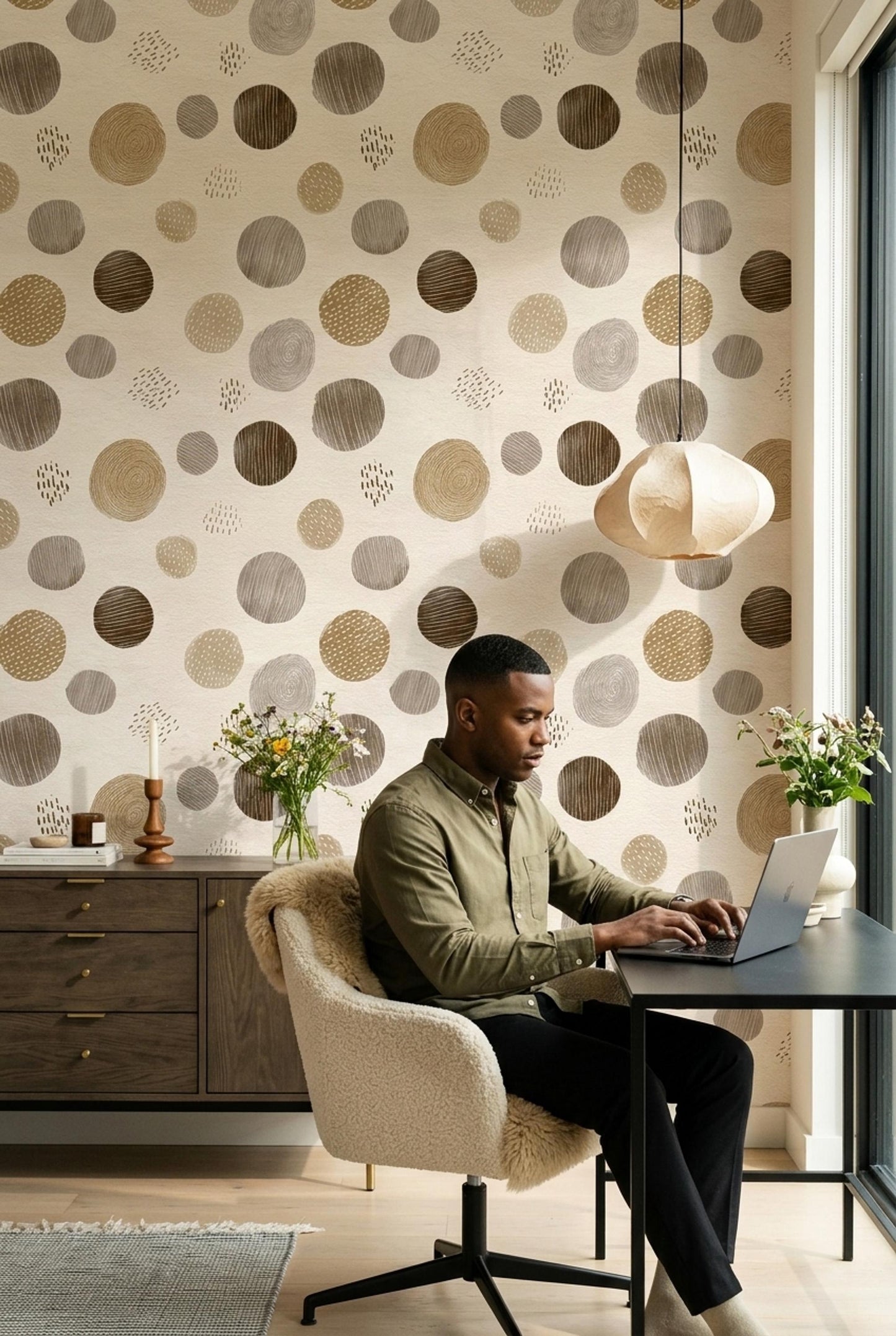 Organic Circle Wallpaper Scandinavian Modern Pattern Neutral Earth Tone Wall Decor