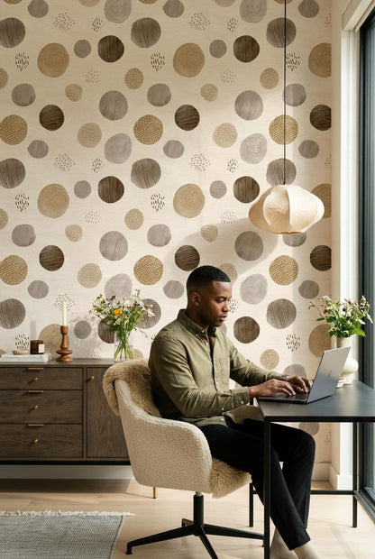 Organic Circle Wallpaper Scandinavian Modern Pattern Neutral Earth Tone Wall Decor