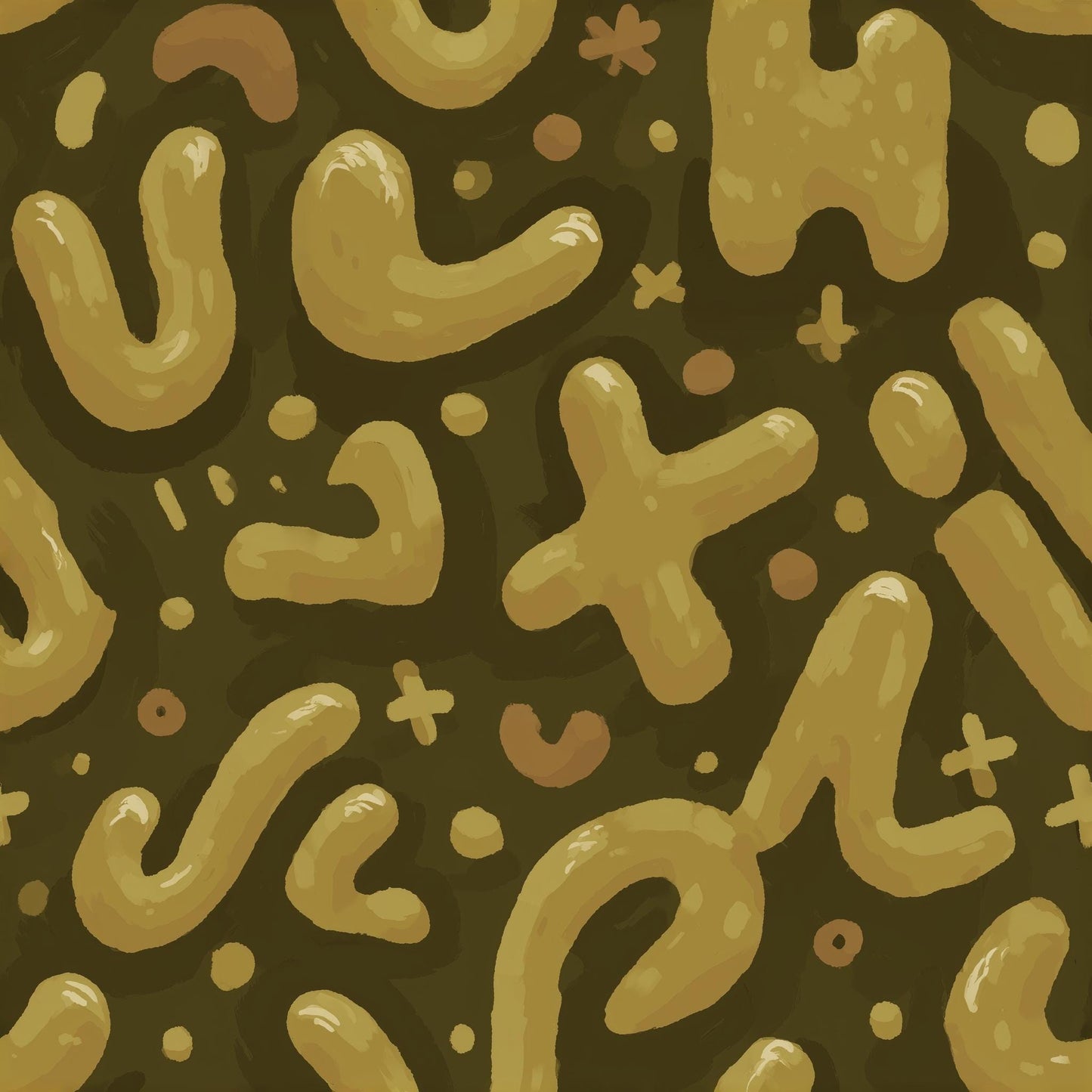 Abstract Memphis Wallpaper Retro Organic Shapes Olive Gold Modern Pattern Wall Decor