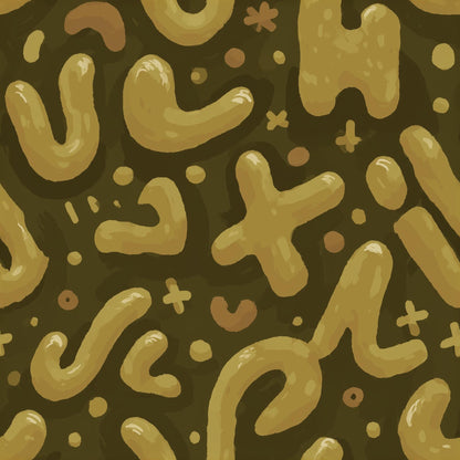 Abstract Memphis Wallpaper Retro Organic Shapes Olive Gold Modern Pattern Wall Decor