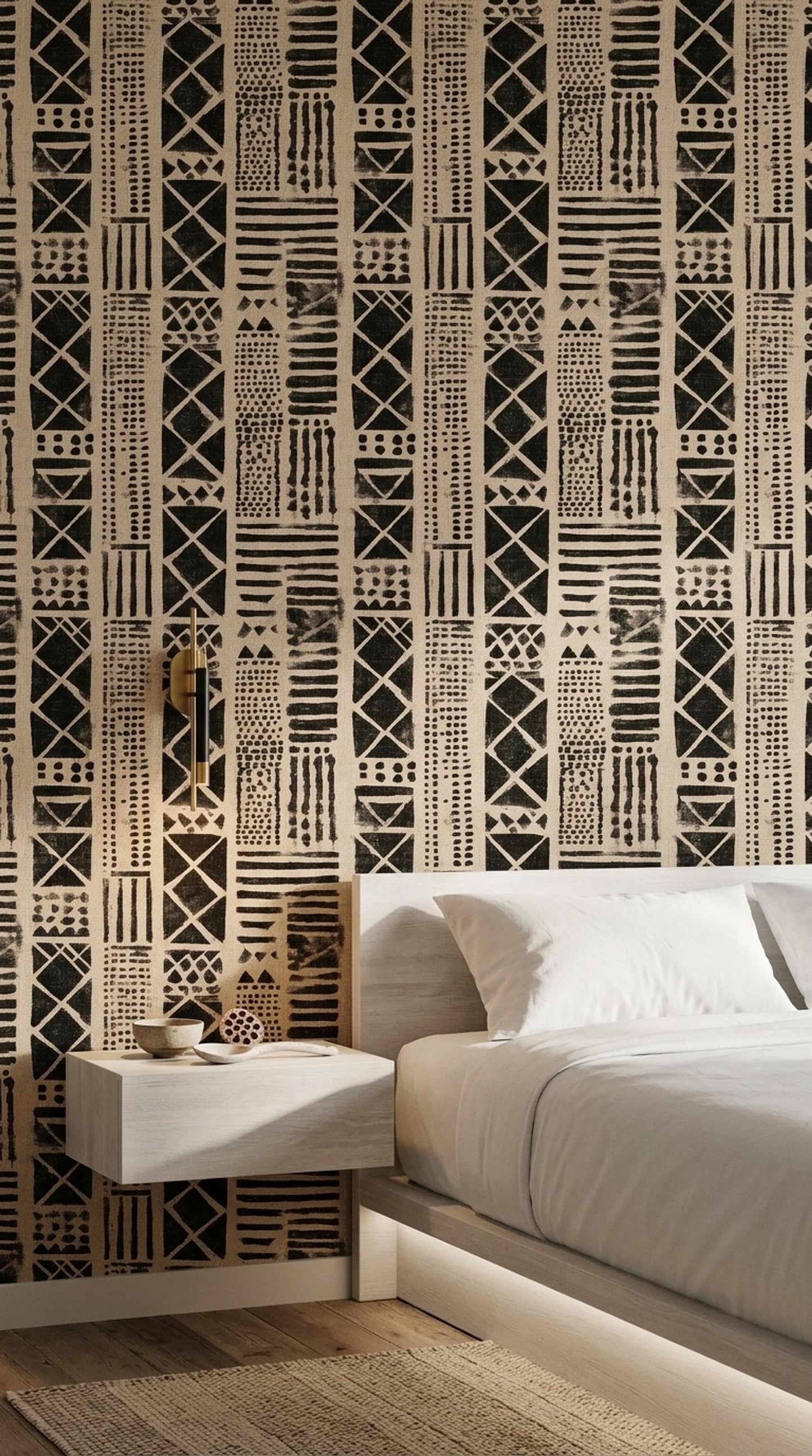Mudcloth Wallpaper African Tribal Pattern Boho Geometric Wallpaper Neutral Wall Decor