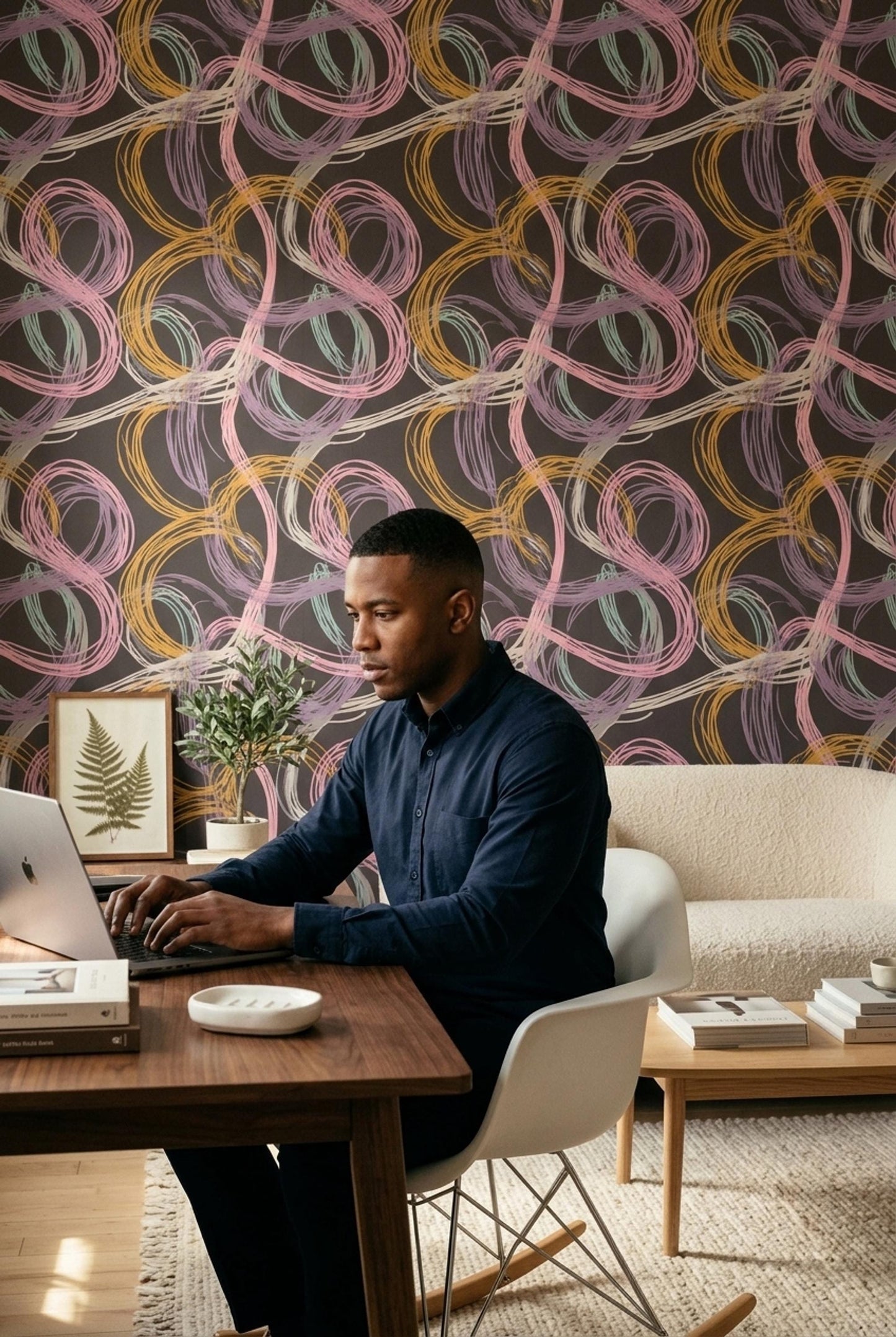 Designer Abstract Wallpaper Artistic Loop Pattern Modern Statement Wall Decor