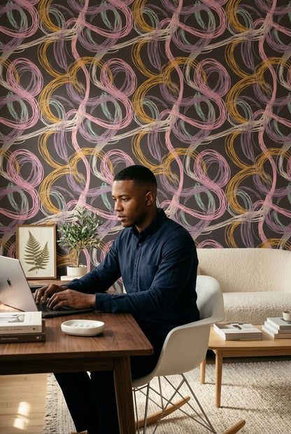 Designer Abstract Wallpaper Artistic Loop Pattern Modern Statement Wall Decor