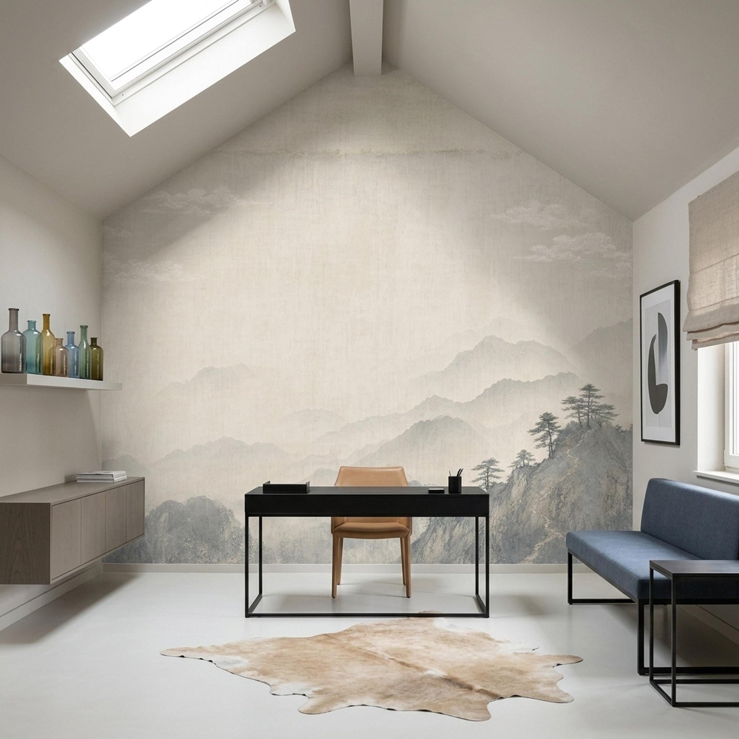 Japandi Wall Mural Misty Mountain Wallpaper Wabi Sabi Landscape Quiet Luxury Decor