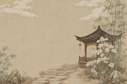 Asian Landscape Wallpaper Traditional Pavilion Bamboo Grove Wall Mural